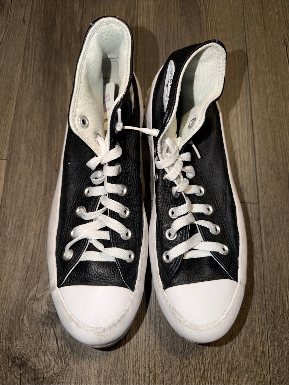 Black Leather Converse High-Top Sneakers with White Trim